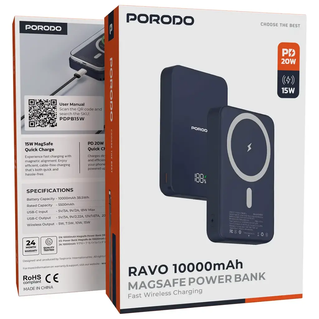 Porodo Ravo 10000mAh MagSafe Power Bank - Blue - Image 2