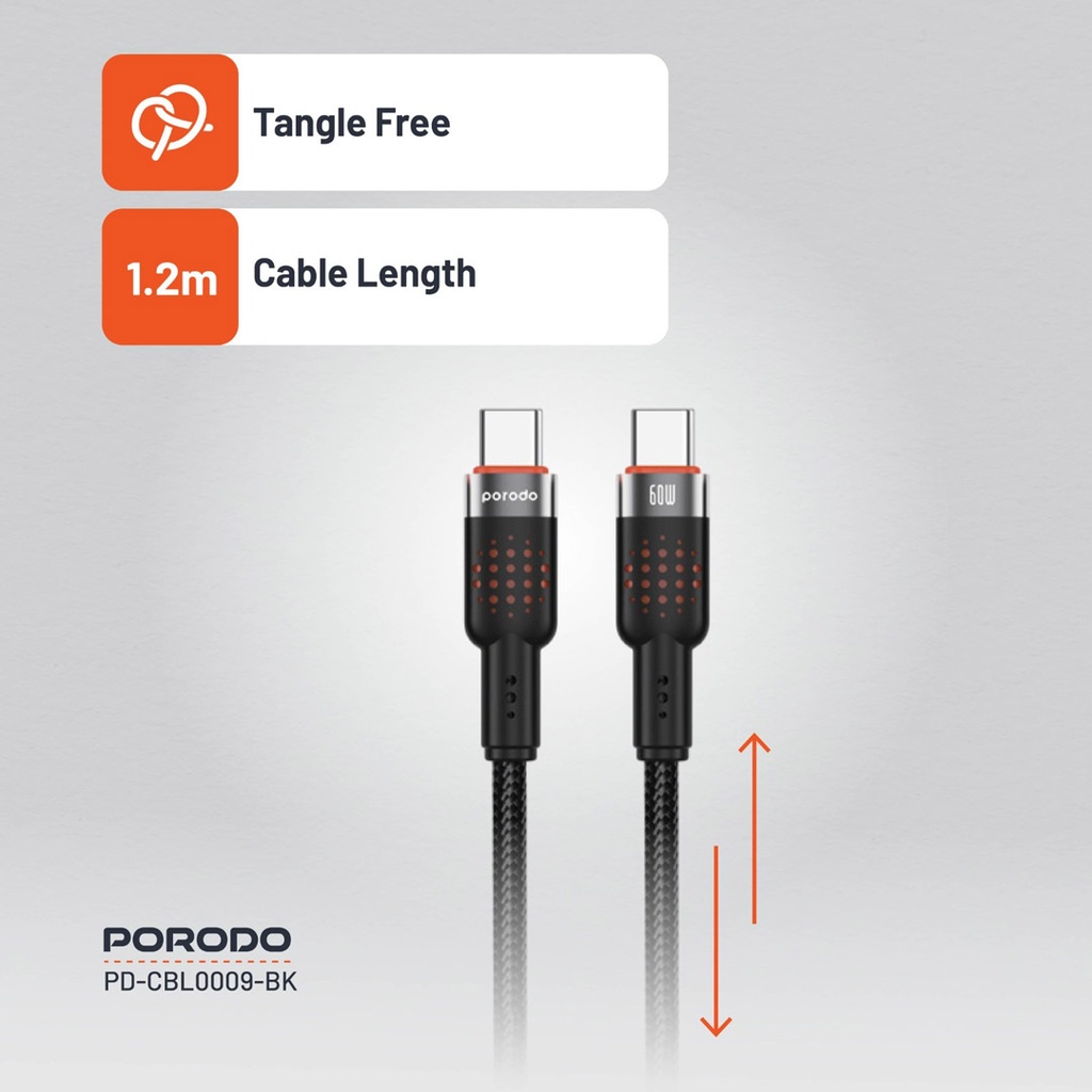 Porodo USB-C to USB-C Aluminum Braided Cable - Black - Image 4