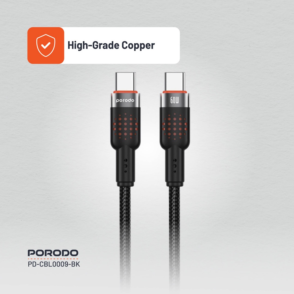 Porodo USB-C to USB-C Aluminum Braided Cable - Black - Image 7
