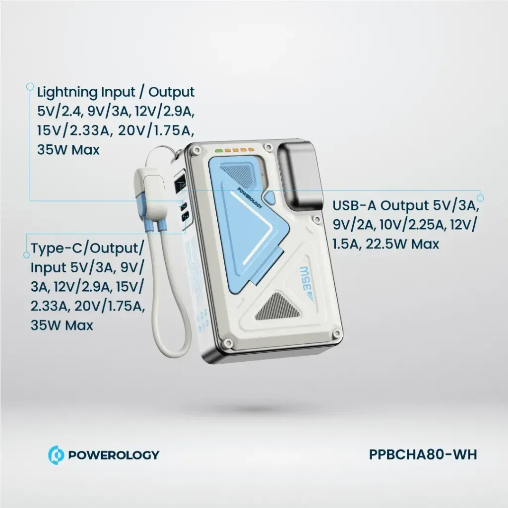 Powerology 10000mAh Wall Charger MagSafe Power Bank - White - Image 5