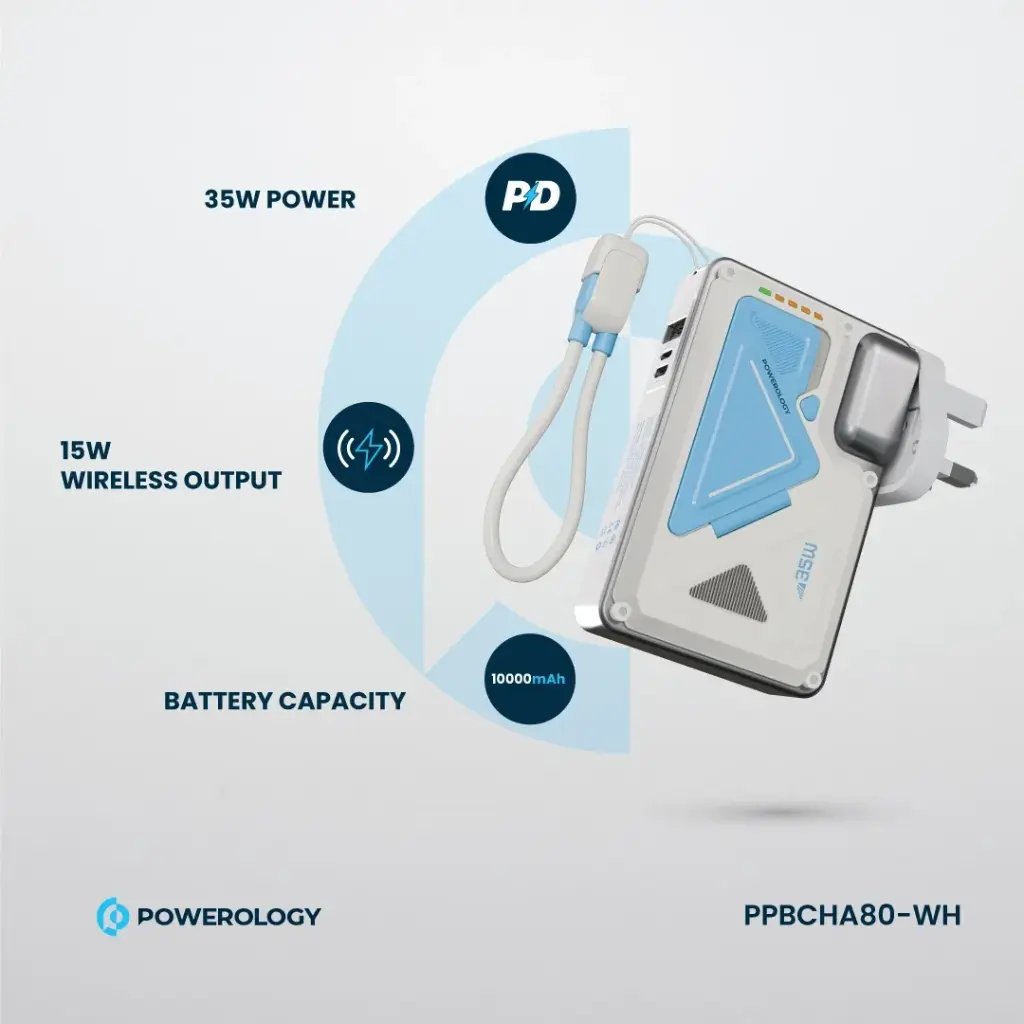 Powerology 10000mAh Wall Charger MagSafe Power Bank - White - Image 10