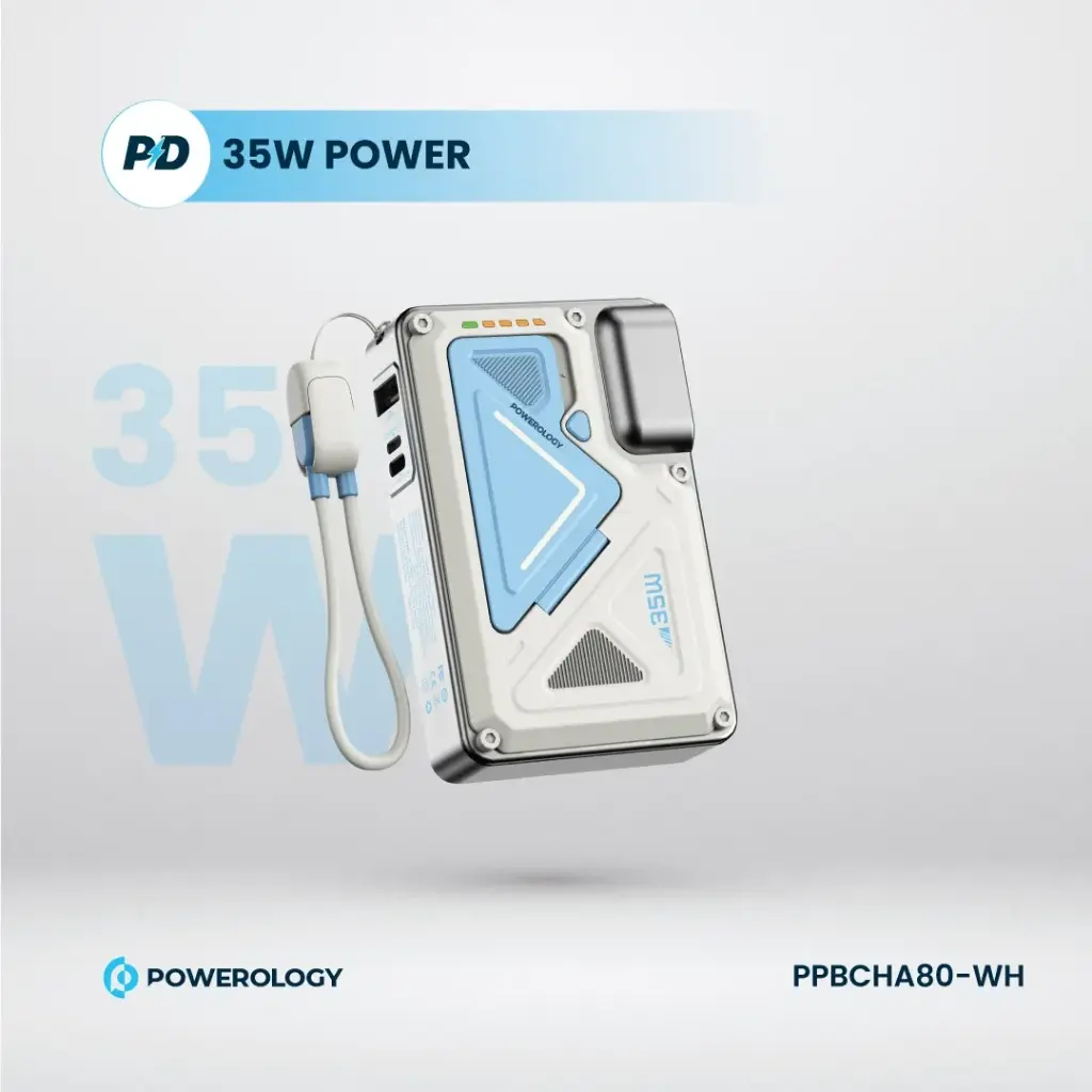 Powerology 10000mAh Wall Charger MagSafe Power Bank - White - Image 2