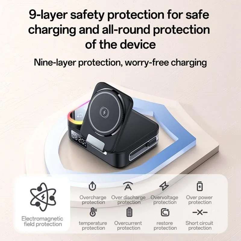 Yesido DS38 8-in-1 Magnetic Wireless Charging Station with Digital Clock 65W - Black - Image 5