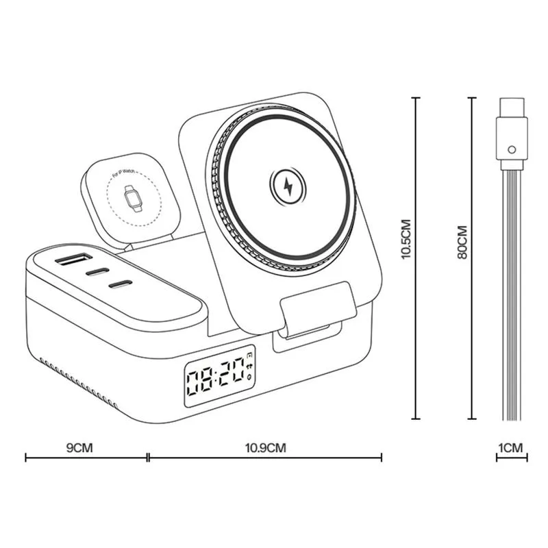 Yesido DS38 8-in-1 Magnetic Wireless Charging Station with Digital Clock 65W - Black - Image 9