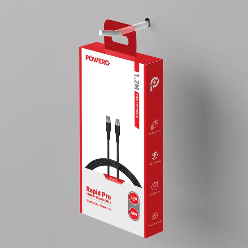 PowerO+ Rapid Pro Premium Braided Cable 60W / 1.2 Meter Type-C - Black - Image 4