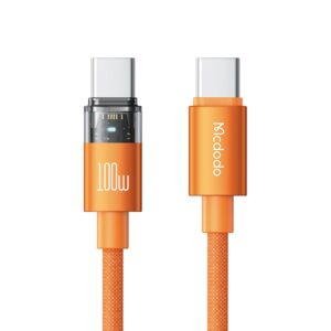 Mcdodo CA-5585 100W Type-C to Type-C Clear Charging Cable with Light, 1.5m - Orange