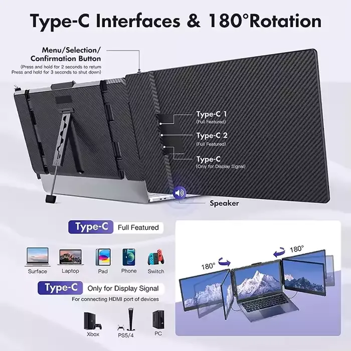 Gamvity S2 Triple Laptop Screen Extender 14 Fhd 1080p Ips Dual Portable Monitor For Laptop - Image 5
