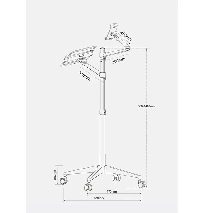 Multifunction Computer Floor Stand For Laptop/tablet/phone Holder Height/angle Adjustable With Wheel Aluminum Up-9l - Black - Image 4