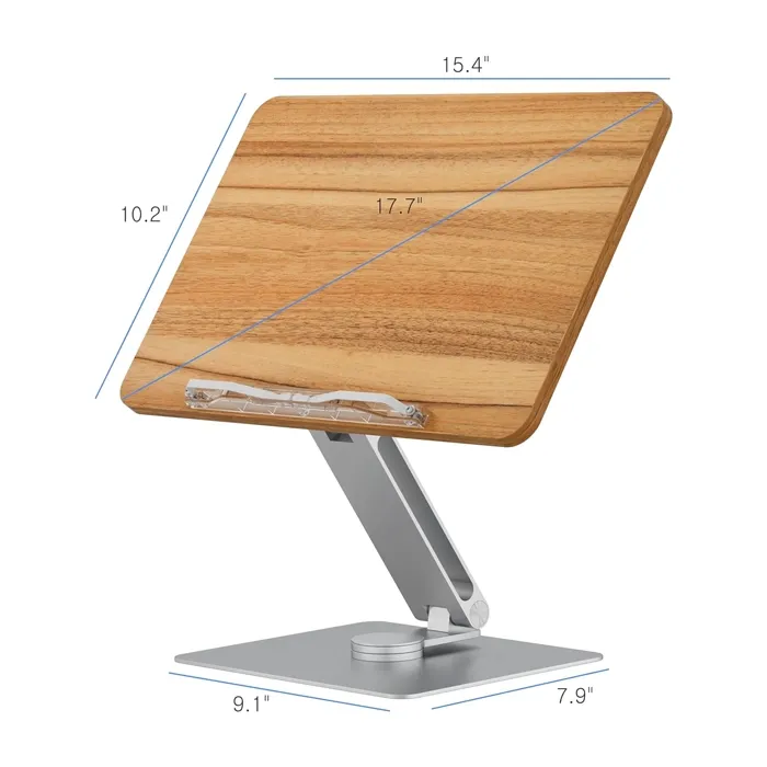 Rotatable 360° Adjustable Book Tablet & Laptop Stand Holder - Wood Brown Aluminum Body - Image 2