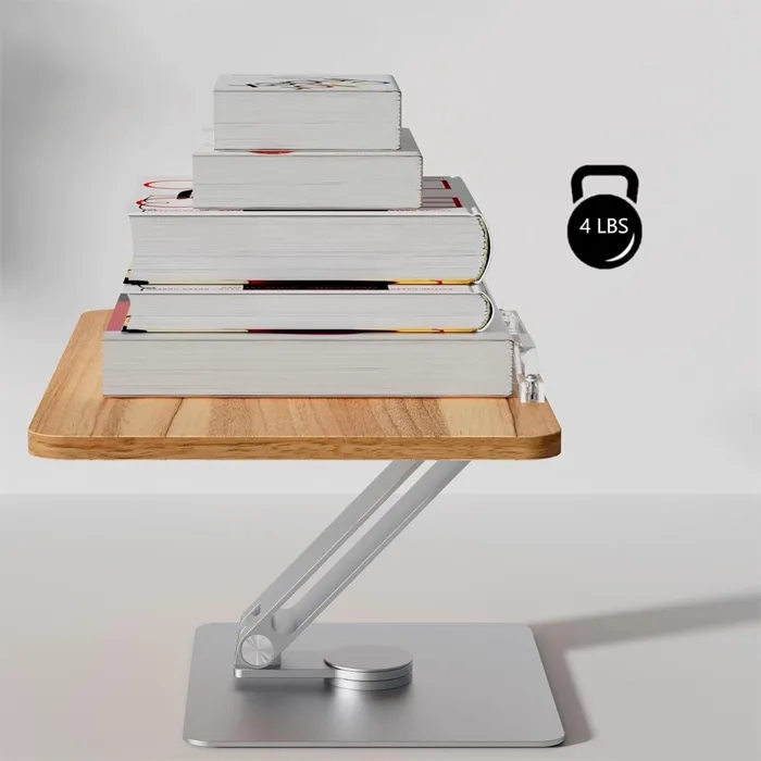 Rotatable 360° Adjustable Book Tablet & Laptop Stand Holder - Wood Brown Aluminum Body - Image 6