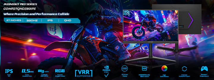 GAMEON GOMP27QHD380IPS Midnight Pro Series 27 QHD, 380 Hz, MPRT 0.5 ms, HDMI 2.1, Fast IPS Gaming Monitor (Support PS5) - Black - Image 2