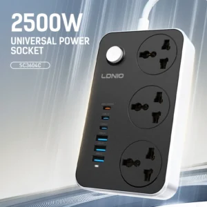 LDNIO SC3604C Power Strip – 3 AC Outlets & 6 USB Ports