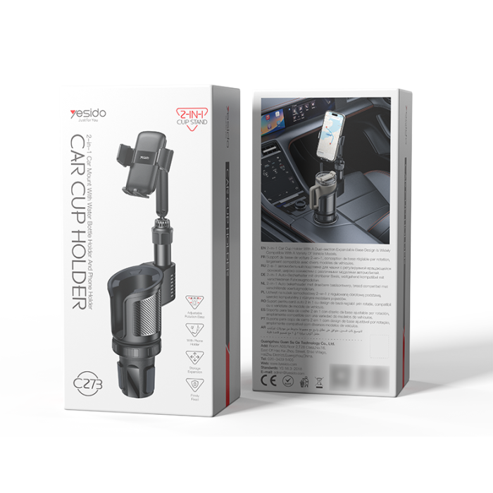 Yesido C273 720 Rotating Phone Mount 2 in 1 Funtion Car Cup Hole With Rotating Adjustable Base Phone Holder - Image 4