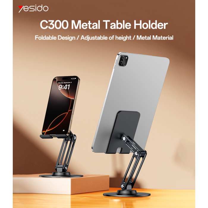 Yesido C300 360 Rotating Base Foldable Design Adjustable of Height Aluminum Alloy Metal Table Phone Holder - Image 2
