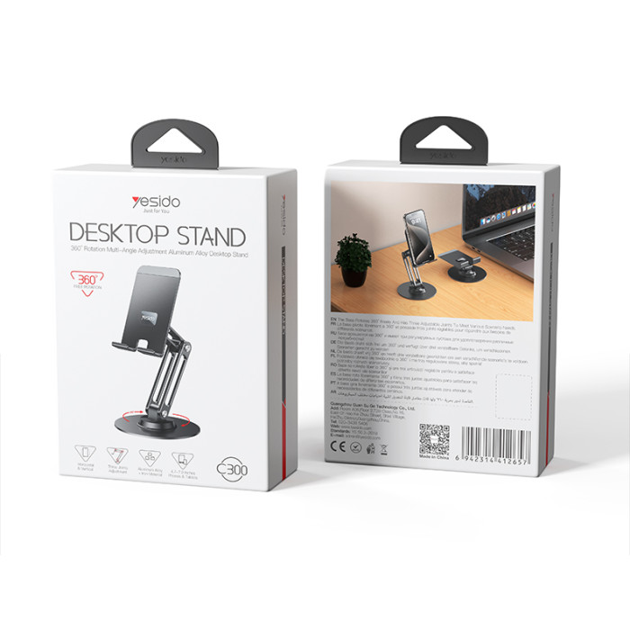 Yesido C300 360 Rotating Base Foldable Design Adjustable of Height Aluminum Alloy Metal Table Phone Holder - Image 5