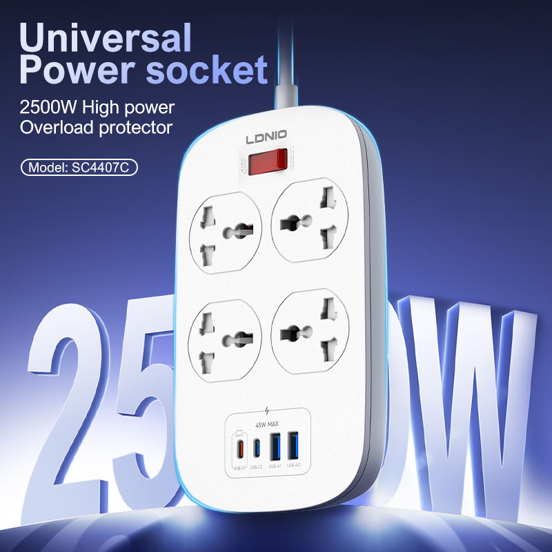 Ldnio SC4407C Newest Fast Charging Power Strip Fast Charging Power Strip Extension Socket