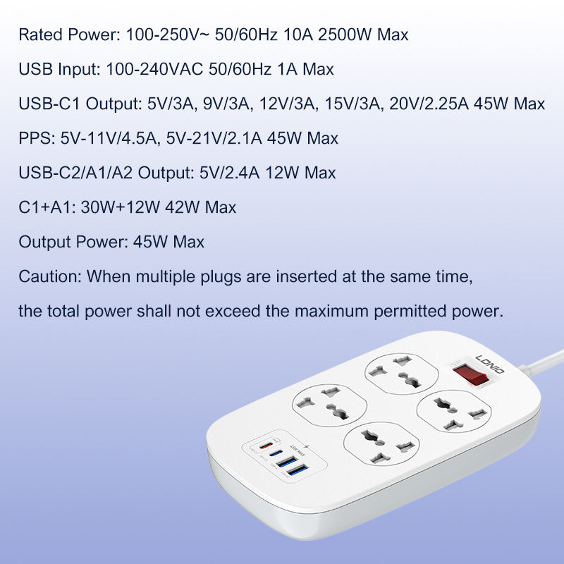 Ldnio SC4407C Newest Fast Charging Power Strip Fast Charging Power Strip Extension Socket - Image 6