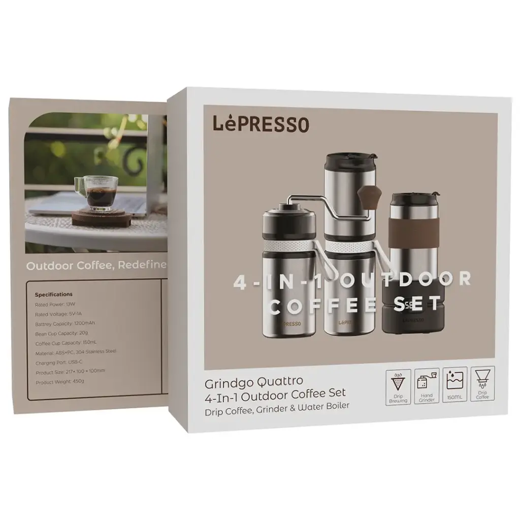 Lepresso Grindo Quattro 4-in-1 Outdoor Coffee Set - Silver - Image 2