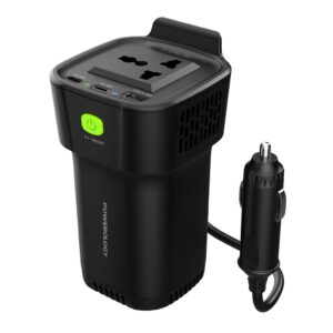 Powerology 150W Inverter AC Universal USB A 2 type-C DC Car 12V10A - Black