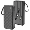 Porodo Piano 20000mAh Power Bank with Integrated Cables - Black