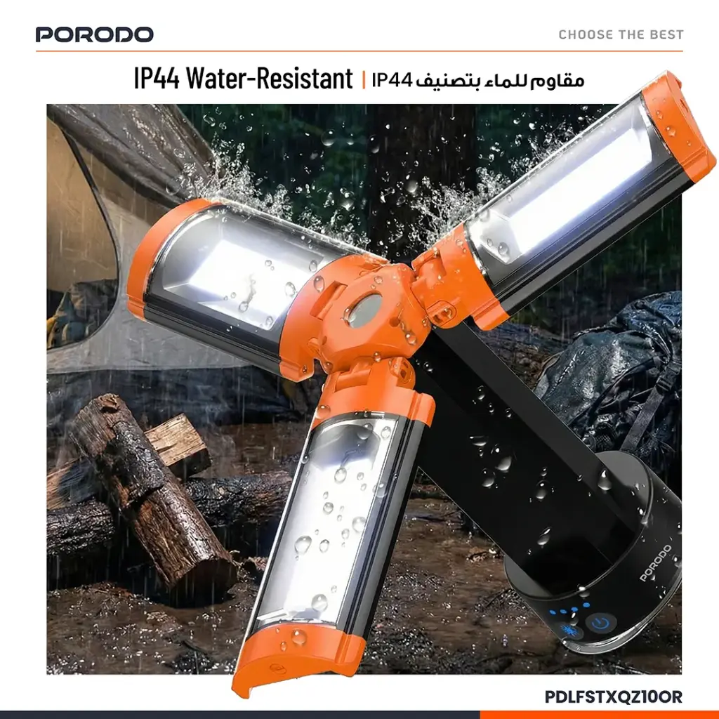 Porodo Lifestyle 9000mAh Work Lantern Foldable Multi-Mode LED Light with Tripod Base & Hook - Orange - Image 8