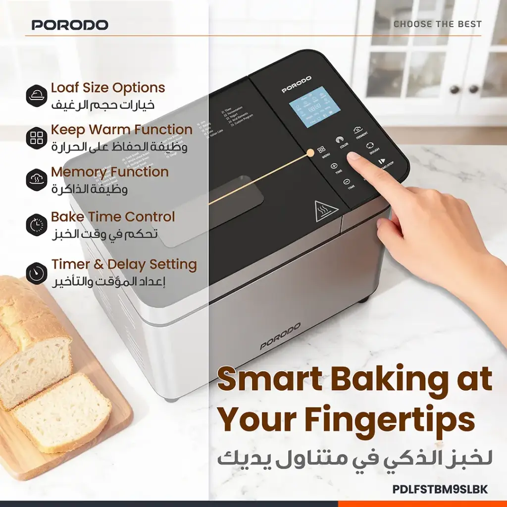 Porodo Lifestyle Khabaz Stainless Steel Automated Bread Maker with 25 Preset Programs - Black - Image 6