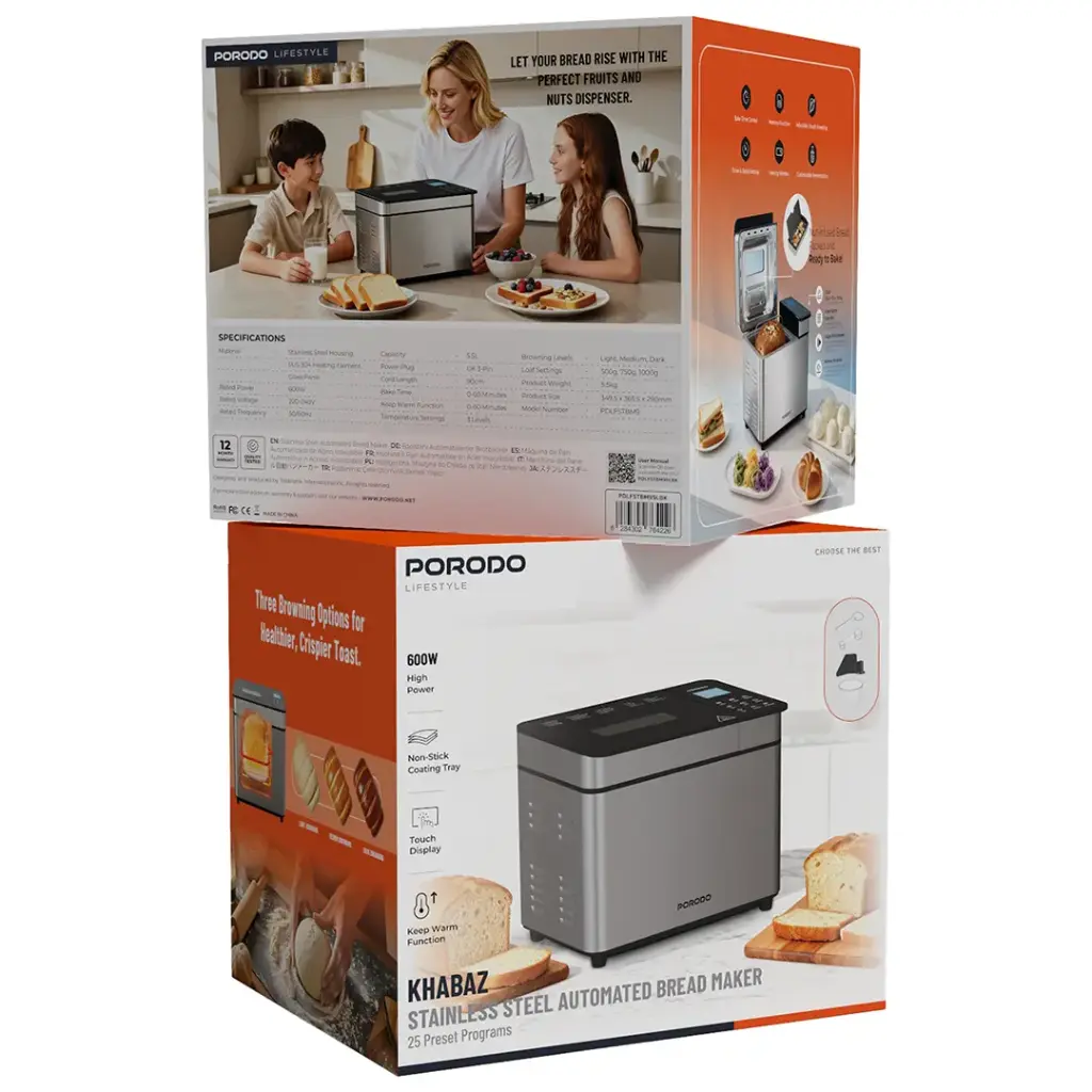 Porodo Lifestyle Khabaz Stainless Steel Automated Bread Maker with 25 Preset Programs - Black - Image 8