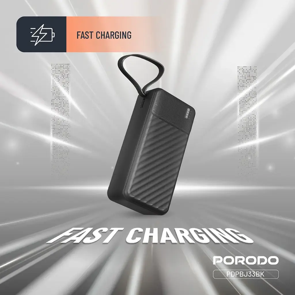 Porodo Piano 10000mAh Power Bank with Integrated Cables - Black - Image 6