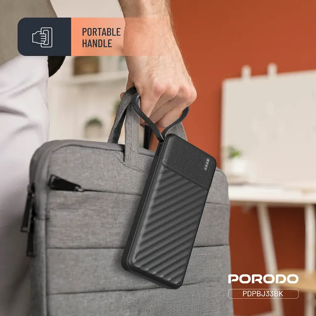 Porodo Piano 10000mAh Power Bank with Integrated Cables - Black - Image 5