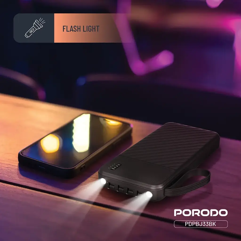 Porodo Piano 10000mAh Power Bank with Integrated Cables - Black - Image 8