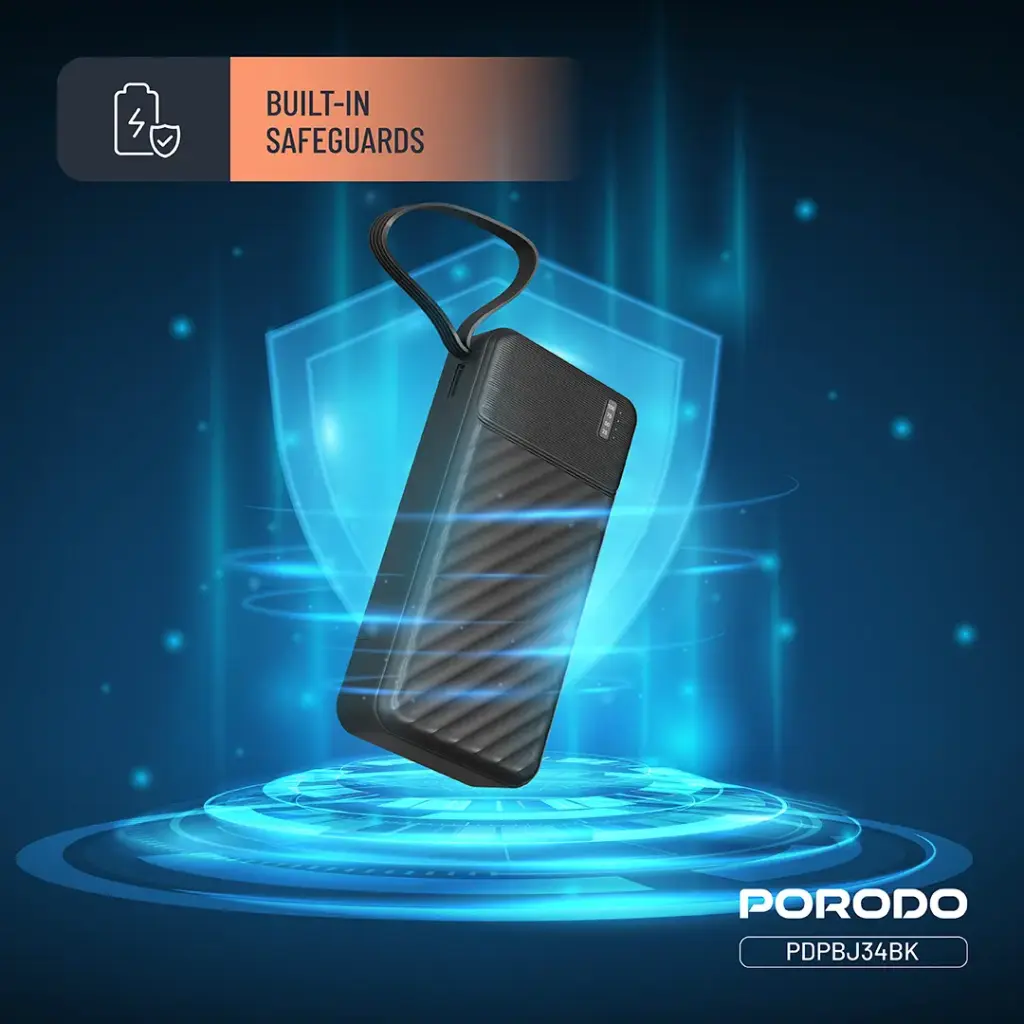 Porodo Piano 20000mAh Power Bank with Integrated Cables - Black - Image 6