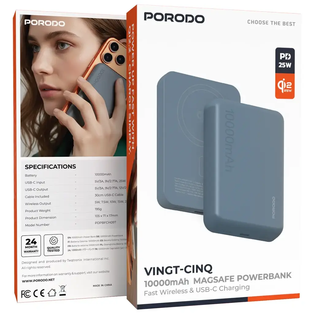 Porodo Vingt-Cinq 10000mAh MagSafe Power Bank - Grey - Image 3