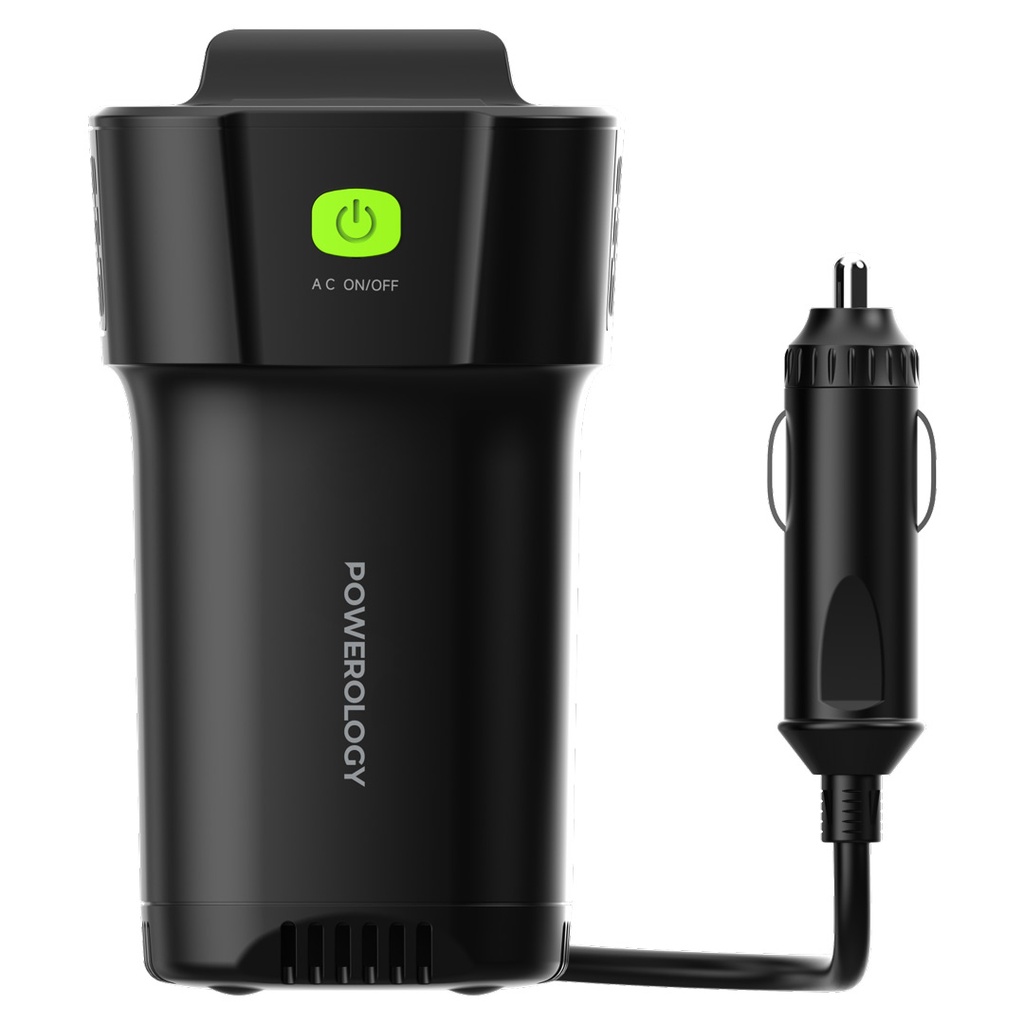 Powerology 150W Inverter AC Universal USB A 2 type-C DC Car 12V10A - Black - Image 2