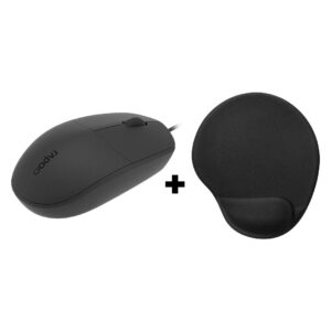 Rapoo N200 Wired Optical Mouse 1600 DPI – Black + Mouse Pad Gel – Rubber / Polyester / Black – Mouse Pad