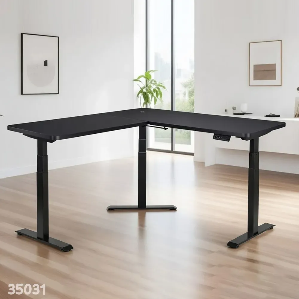 Gamvity L Shape Standing Ergonomic 3 Legs Stand Up Modern Furniture Table Electric Height Adjustable Desk(1000x1750mm) - Black