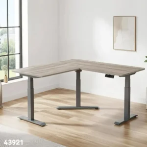 Gamvity L Shape Standing Ergonomic 3 Legs Stand Up Modern Furniture Table Electric Height Adjustable Desk(1000x1750mm) - Grey / White OAK