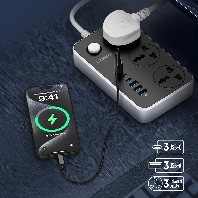 LDNIO SC3604C Power Strip 3 AC Outlets & 6 USB Ports - Image 2