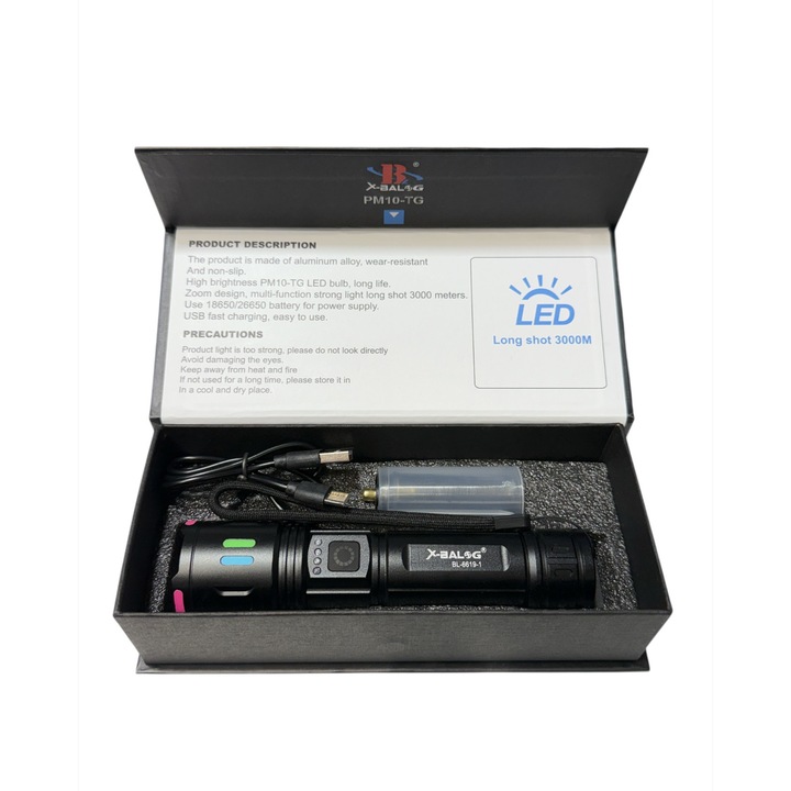 USB Rechargeable Flashlight 3000M LED Type-C - Image 5