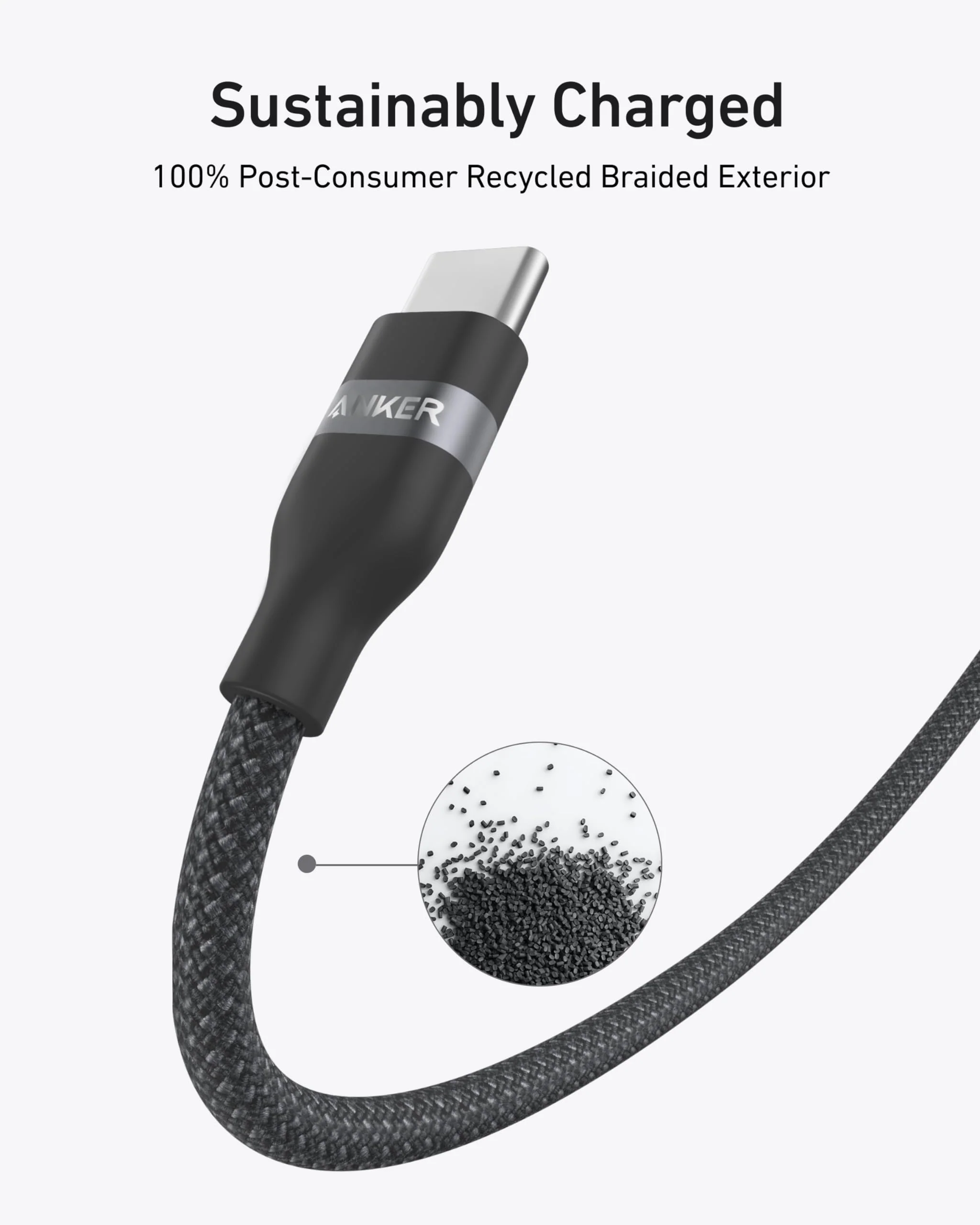 Anker USB-C to USB-C Cable 6ft / 240W Upcycled-Braided - Black - Image 5