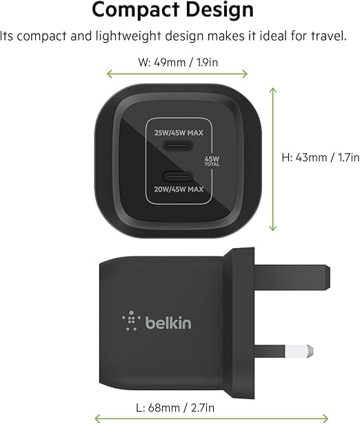 Belkin BoostCharge Pro GaN Dual Wall Charger 45W - Image 3