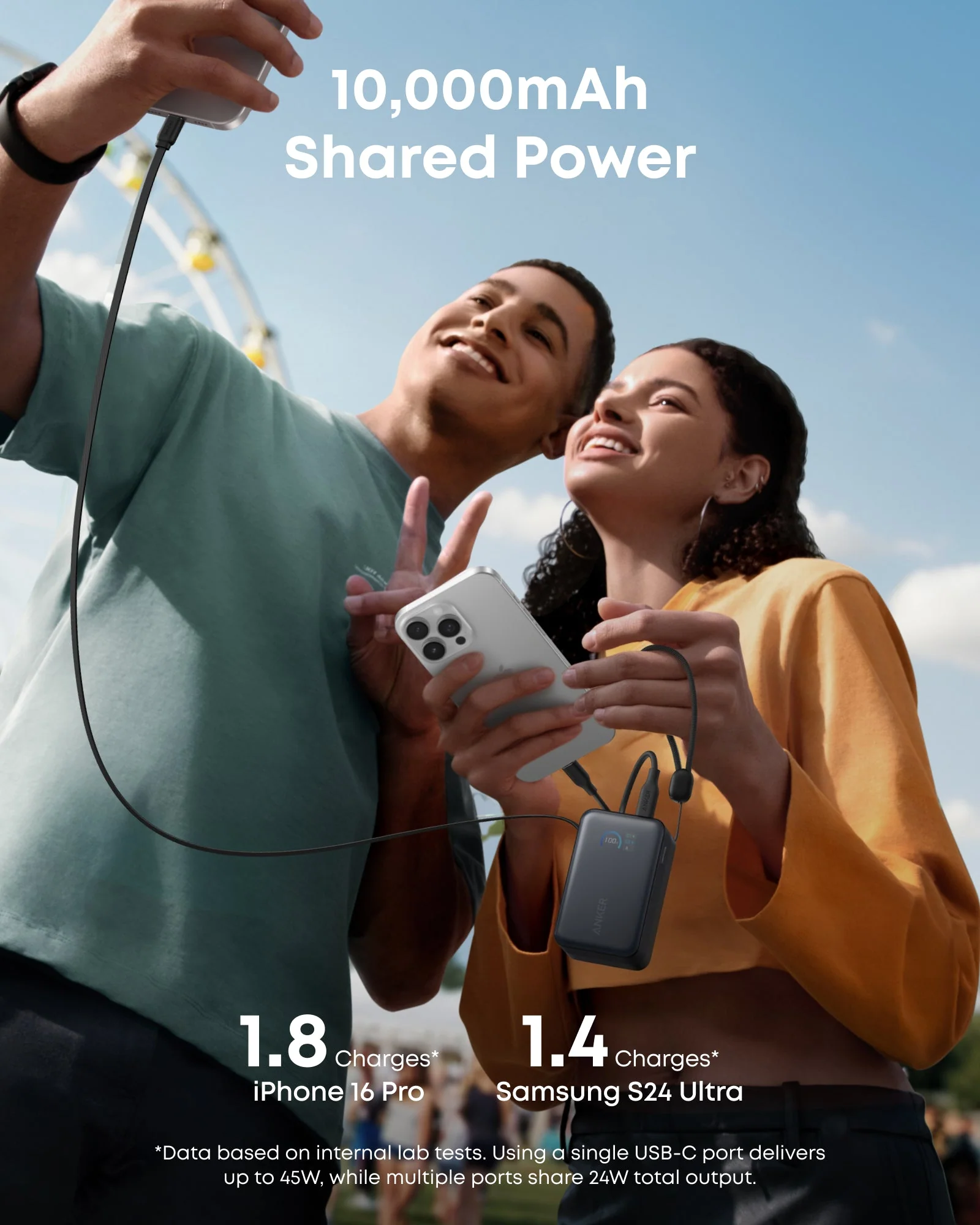 Anker Nano Power Bank (10K, 45W, Built-In Retractable USB-C Cable) - Black - Image 3