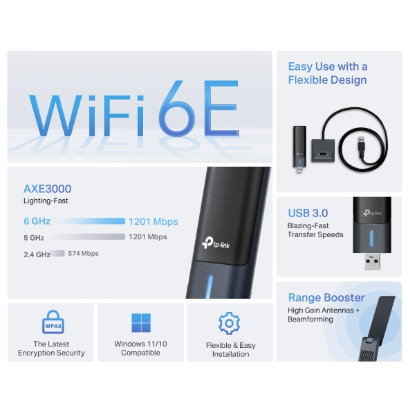 TP-Link AXE3000 Wi-Fi 6E High Gain Wireless USB Adapter - Image 4