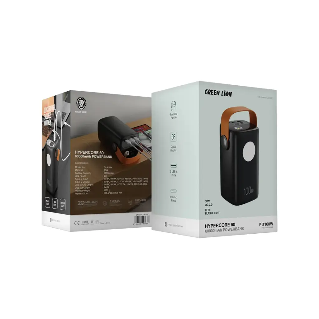 Green Lion Hyper Core 60 Power Bank 60000mAh - Black - Image 4