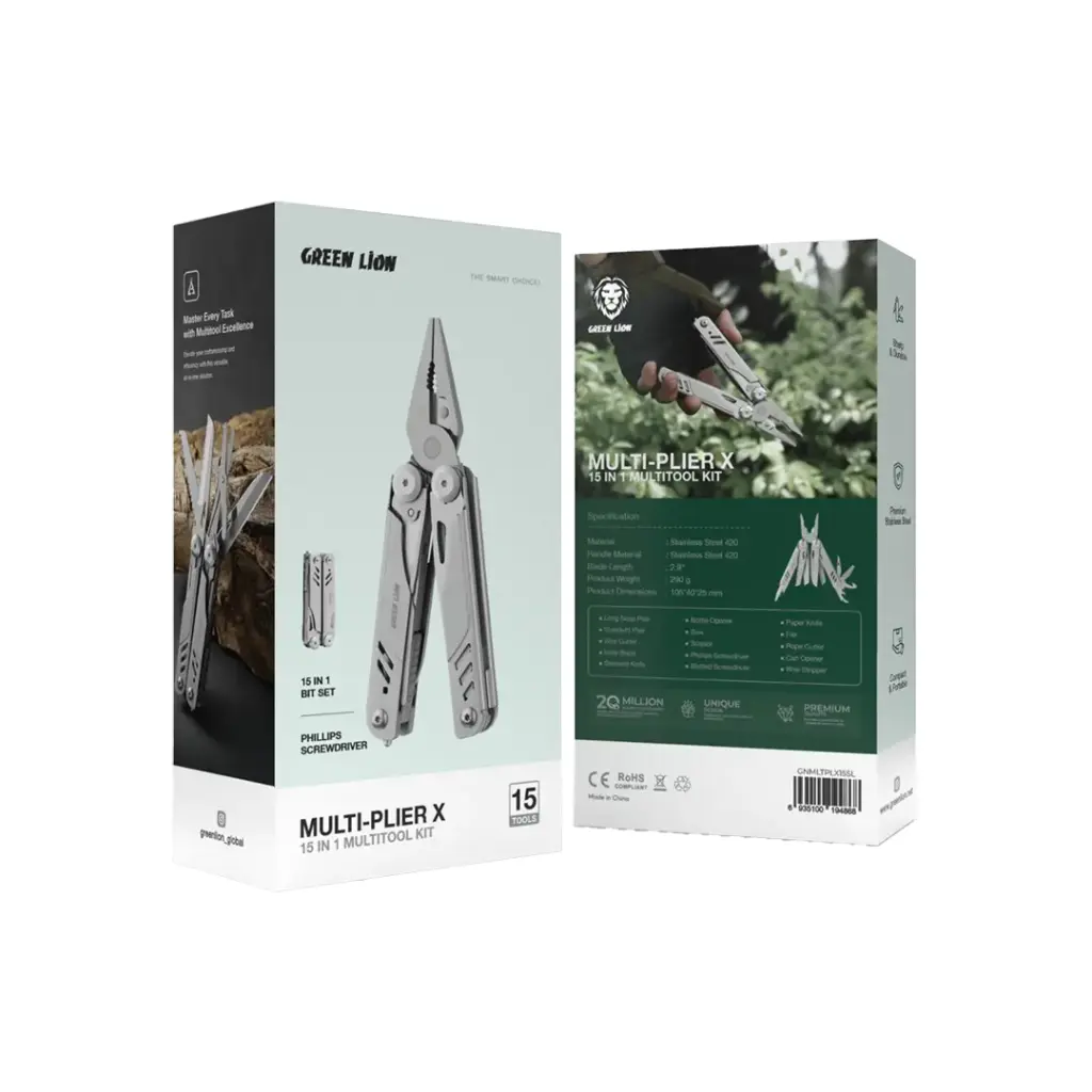 Green Lion Multi-Plier X 15 In 1 Multi Tool Kit - Silver - Image 3