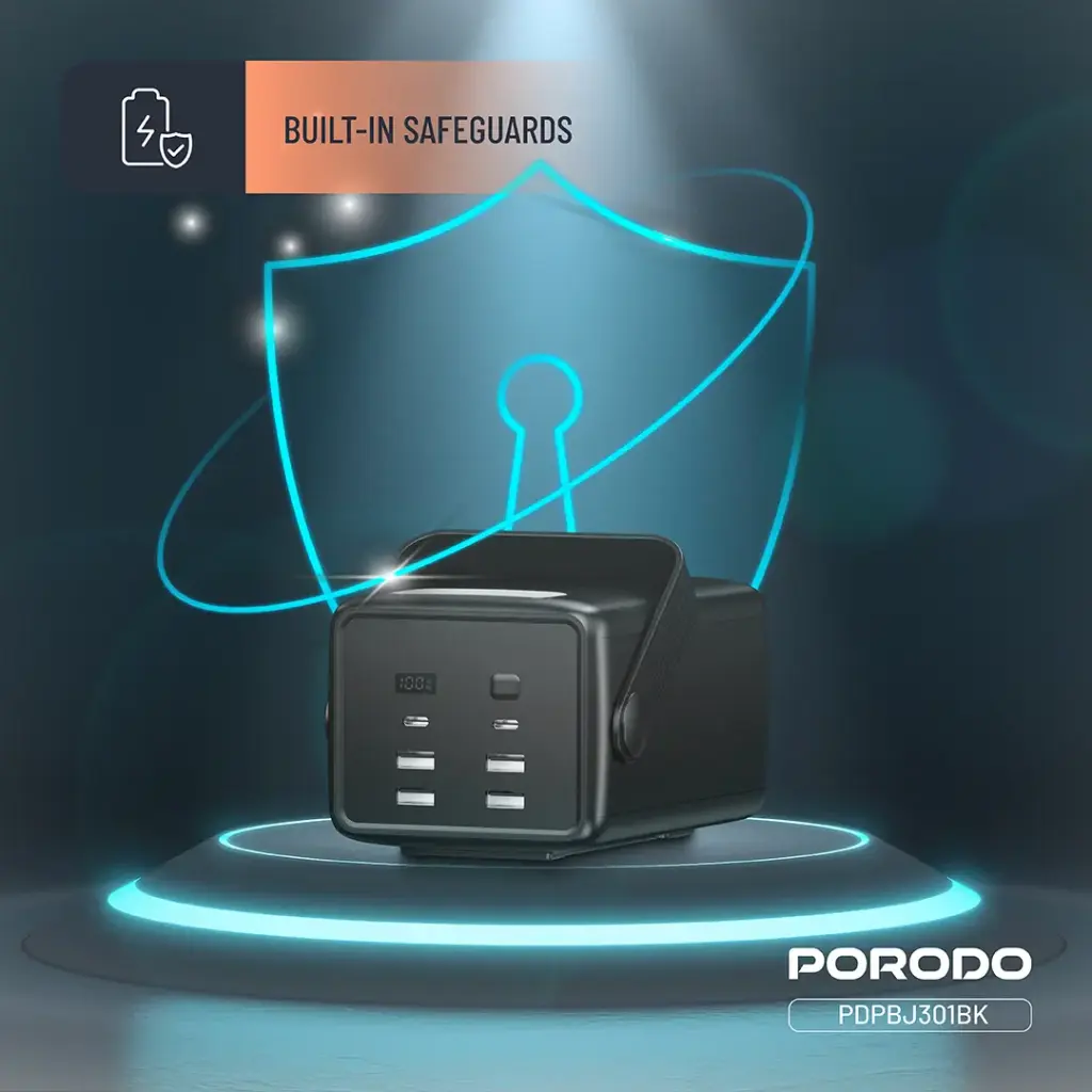 Porodo Lara 80000mAh Power Bank with Integrated Cables & Flashlight - Black - Image 7