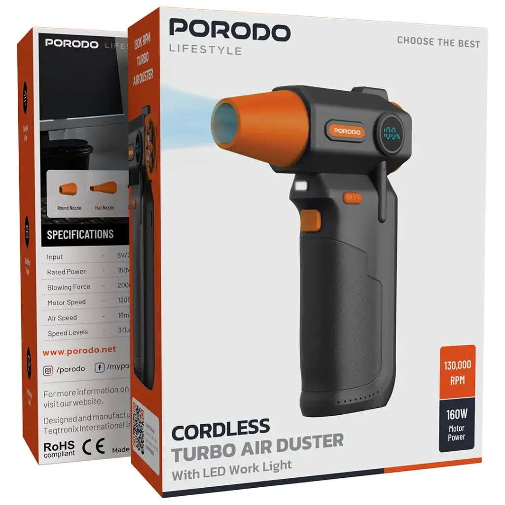 Porodo Lifestyle Cordless Turbo Air Duster with LED Work Light - Black - Image 5