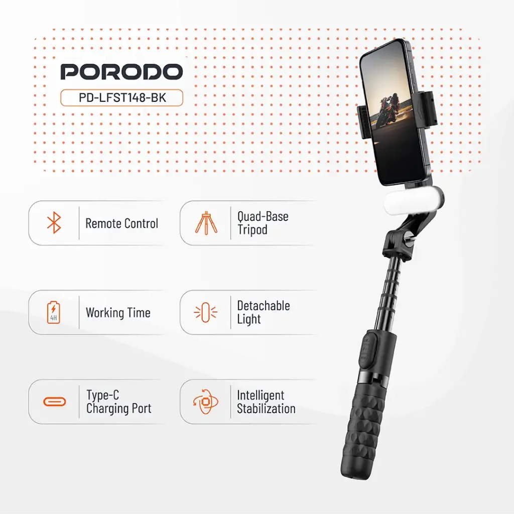 Porodo QuadBase Gimbal Stabilizer - Black - Image 2