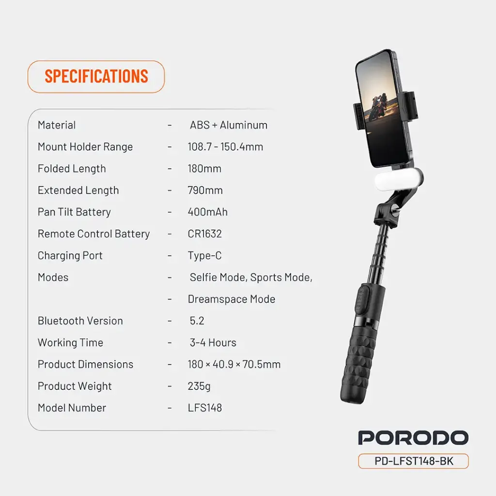 Porodo QuadBase Gimbal Stabilizer - Black - Image 9