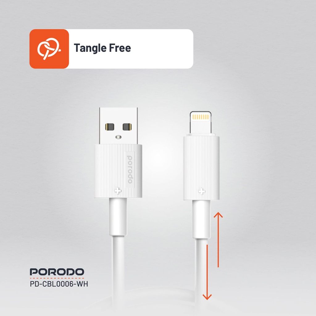 Porodo USB-A to Lightning Durable Charging Cable - White - Image 5