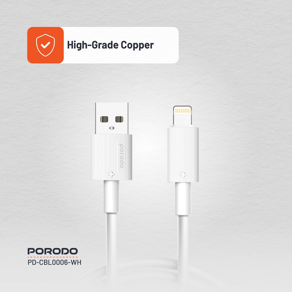 Porodo USB-A to Lightning Durable Charging Cable - White - Image 6